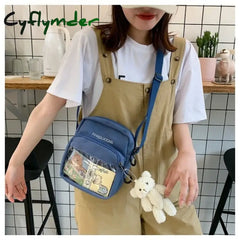 Cyflymder Japanese Canvas Student Crossbody Bags For Women Cartoon Small Shoulder Bag Cute Fashion