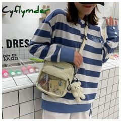 Cyflymder Japanese Canvas Student Crossbody Bags For Women Cartoon Small Shoulder Bag Cute Fashion