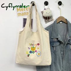 Cyflymder Japanese Fashion Canvas Shoulder Shopper Bag For Women New Trend Large Woman Tote Casual