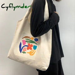 Cyflymder Japanese Fashion Canvas Shoulder Shopper Bag For Women New Trend Large Woman Tote Casual