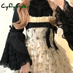 Cyflymder Japanese Gothic Lolita Style Shirts Women Victorian Vintage Lace Bow Long Sleeves Blouse Female Elegant