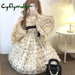 Cyflymder Japanese Gothic Lolita Style Shirts Women Victorian Vintage Lace Bow Long Sleeves Blouse Female Elegant