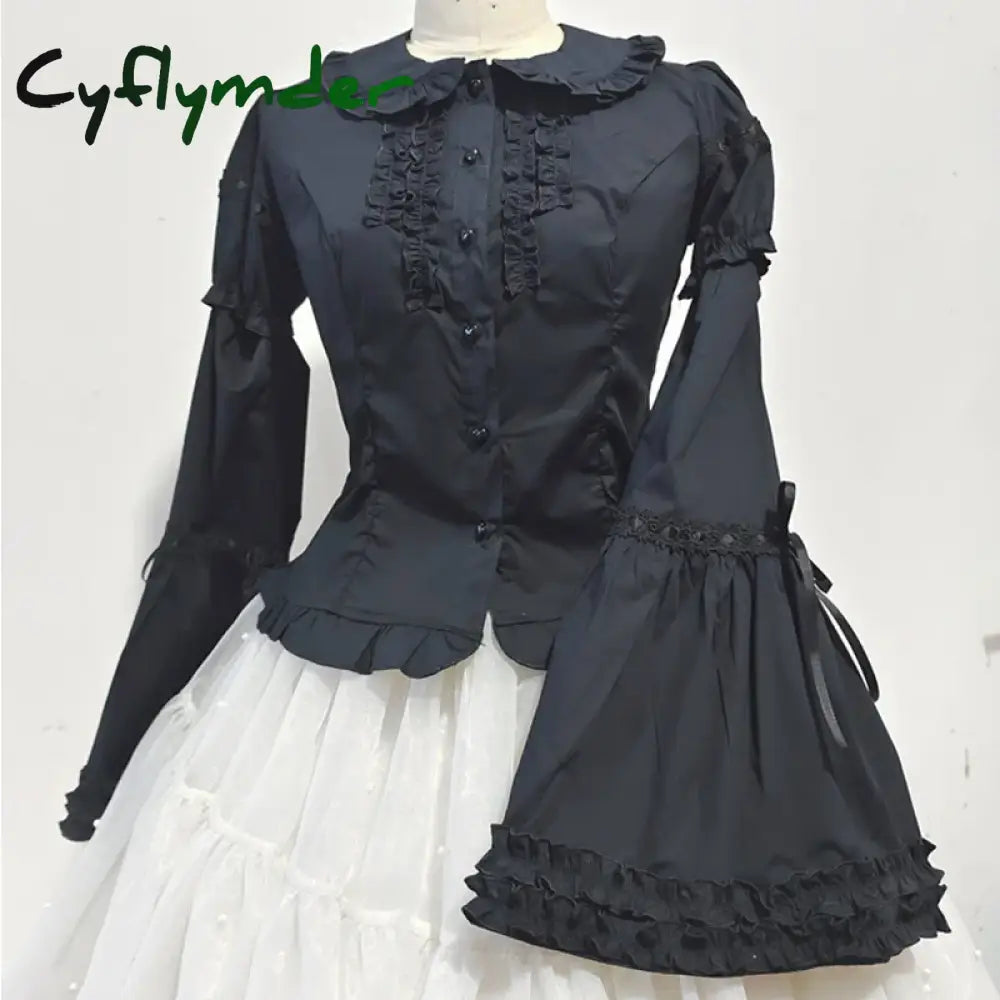 Japanese Gothic Lolita Style Shirts Women Vintage Elegant Detachable Long Sleeves Blouses Victorian Peter Pan Collar Slim Tops