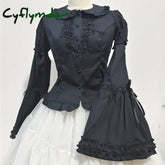Japanese Gothic Lolita Style Shirts Women Vintage Elegant Detachable Long Sleeves Blouses Victorian Peter Pan Collar Slim Tops