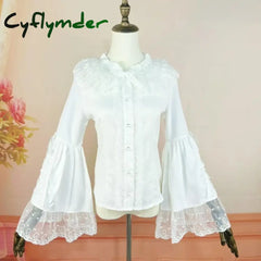 Cyflymder Japanese Gothic Lolita Style Shirts Women Vintage Elegant Lace Embroidery Ruffles Collar Slim Tops Victorian