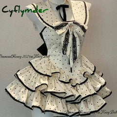 Cyflymder Japanese Gothic Y2k Lolita Dress Wome Preppy Style Polka Dot Print Sailor Collar Backless Dresses Girls