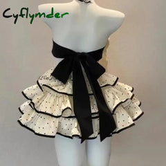 Cyflymder Japanese Gothic Y2k Lolita Dress Wome Preppy Style Polka Dot Print Sailor Collar Backless Dresses Girls