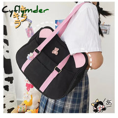 Cyflymder Japanese Ins Harajuku Bear Ear School Clutch Bag Kawaii Lolita Canvas Handbag College