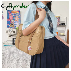 Cyflymder Japanese Ins Harajuku Bear Ear School Clutch Bag Kawaii Lolita Canvas Handbag College