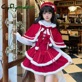 Cyflymder Japanese Kawaii Lolita Dress Sets Women Hooded Shawl Short Jackets Bow Mini Skirt Korean Style Sweet Red