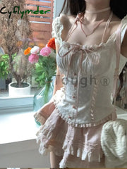 Cyflymder Japanese Kawaii Sweet Elegant New 2 Piece Set Women Lace Up Vintage Kawaii Set Female Y2k Princess Mini Skirt