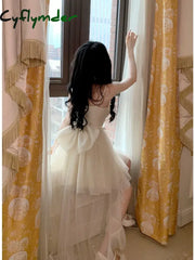 Cyflymder Japanese Lolita Kawaii 2 Piece Set Women Sweet Y2K Lace Chiffon Dress Suit Female Gauze Cardigan + Suspender