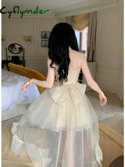 Cyflymder Japanese Lolita Kawaii 2 Piece Set Women Sweet Y2K Lace Chiffon Dress Suit Female Gauze Cardigan + Suspender