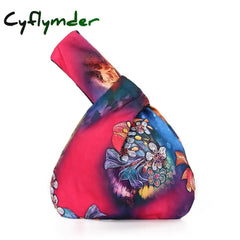 Cyflymder Japanese Mini Portable Knot Wrist Bag Women Top Handle Simple Purses Handbags Waterproof