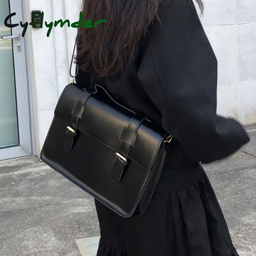 Cyflymder Japanese School Bag Female Solid Pu Leather Shoulder Messenger Women Big Handbag Large