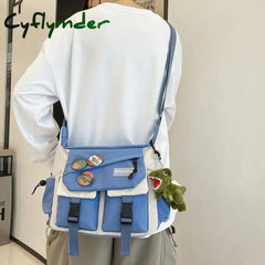 Cyflymder Japanese Simple Messenger Bag Pouch Nylon Waterproof Canvas Handbag Shoulder Crossbody