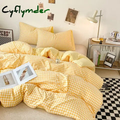 Cyflymder Japanese Style Check Queen Quilt Cover Set 1/3 Pcs Soft Washed Duvet Cover and Pillowcase or Only Duvet
