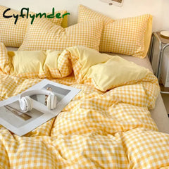 Cyflymder Japanese Style Check Queen Quilt Cover Set 1/3 Pcs Soft Washed Duvet Cover and Pillowcase or Only Duvet