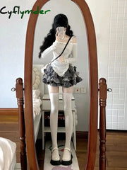 Cyflymder Japanese Style Knit Suits Kawaii Clothing 2 Piece Skirts Set Women Vintage Print Y2K Crop