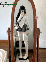 Cyflymder Japanese Style Knit Suits Kawaii Clothing 2 Piece Skirts Set Women Vintage Print Y2K Crop