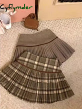 Cyflymder Japanese Style Retro Spicy Girl Plaid Pleated Skirt Autumn Winter College Style Woolen Mini Skirt High Waiste