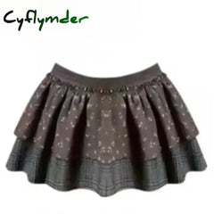 Cyflymder Japanese Sweet Lace Up Patchwork Sexy Sets Bow Long Sleeved T-shirt Women + Floral Printed Casual Cake Skirt