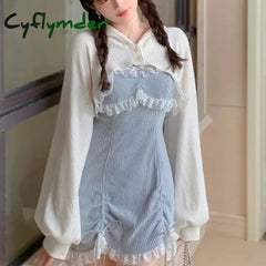 Cyflymder Japanese Sweet Lolita Dress Lace Women Bow Pink Kawaii Party Mini Dresses Female Blue Princess Korean Fashion