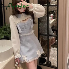 Cyflymder Japanese Sweet Lolita Dress Lace Women Bow Pink Kawaii Party Mini Dresses Female Blue Princess Korean Fashion