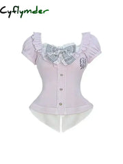 Cyflymder Japanese Sweet Preppy Style Skirt Set Women Kawaii Lace Patchwork Bow Tops + Y2k Plaid Mini Skirt Elegant