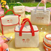 Cyflymder Kawaii Bear Lunch Bags For Women Kids Girl Cute Korean Canvas Insulated Portable Picnic