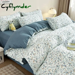 Cyflymder Kawaii Cherry Duvet Cover Set Pillowcase Flat Sheet Floral Boys Girls Twin Full Size Soft Bedding Kit Korean