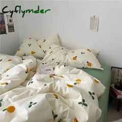 Cyflymder Kawaii Cherry Duvet Cover Set Pillowcase Flat Sheet Floral Boys Girls Twin Full Size Soft Bedding Kit Korean