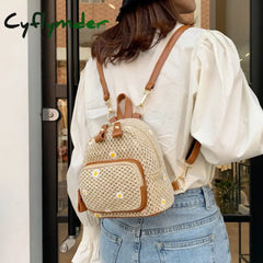 Cyflymder Kawaii Fashion Mini Backpacks For Girls Woven Design Ladies Bag Summer Small Women’s