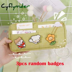 Cyflymder Kawaii Pencil Case Candy Color Bag With Badges Large Capacity Pen Canvas Stationery