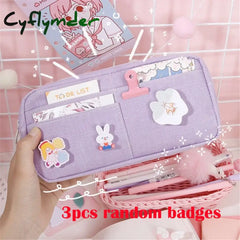 Cyflymder Kawaii Pencil Case Candy Color Bag With Badges Large Capacity Pen Canvas Stationery