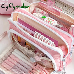Cyflymder Kawaii Pencil Case Large Capacity Aesthetic Pen Bag Holder Bag Children Pen Case School Office Supplies