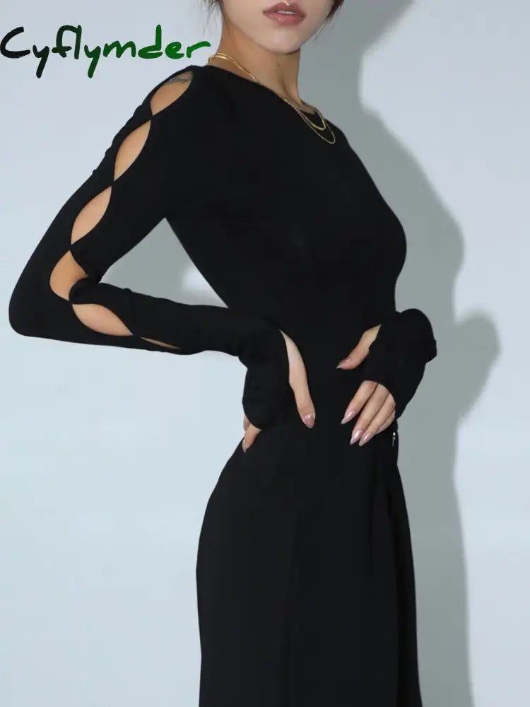 Cyflymder - Keyhole Cutout Long Sleeve Bodysuit Black / Xs Bodysuits