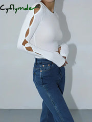 Cyflymder - Keyhole Cutout Long Sleeve Bodysuit White / Xs Bodysuits