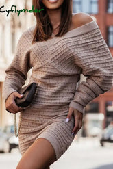 Cyflymder - Khaki Casual Solid Basic V Neck Long Sleeve Dresses