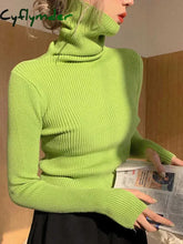 Cyflymder Knitted Sweater Women Korean Version Turtleneck Sweater Winter Solid Color Pullover Slimming Interior Lapping