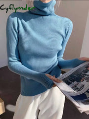 Cyflymder Knitted Sweater Women Korean Version Turtleneck Sweater Winter Solid Color Pullover Slimming Interior Lapping