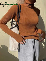 Cyflymder Knitted Sweater Women Korean Version Turtleneck Sweater Winter Solid Color Pullover Slimming Interior Lapping