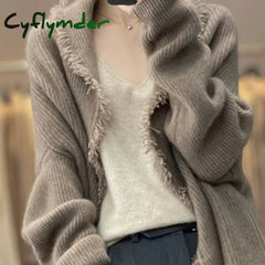 Cyflymder Knitted Top For Women Black Cardigan Long Ladies Sweaters Jumper Korean Luxury Clothes