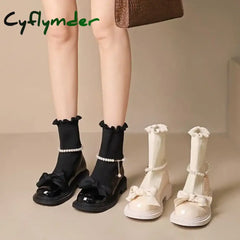 Cyflymder Knitted Women’s Sock Boots New Sweet Butterfly Knot Mary Jane Girl Shoes Autumn Winter Platform Shoes for