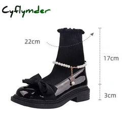 Cyflymder Knitted Women’s Sock Boots New Sweet Butterfly Knot Mary Jane Girl Shoes Autumn Winter Platform Shoes for