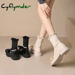 Cyflymder Knitted Women’s Sock Boots New Sweet Butterfly Knot Mary Jane Girl Shoes Autumn Winter Platform Shoes for