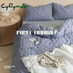 Cyflymder Korea Princess Ruffles Seersucker Bedding Set Ins Solid Color Simple Quilt Cover Skirt Sheets Pillowcase For