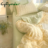 Korea Princess Ruffles Seersucker Bedding Set Ins Solid Color Simple Quilt Cover Skirt Sheets Pillowcase For Girls Bed Linens