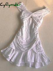 Cyflymder Korea Summer Mini Dresses White Sexy Women Clothes Harajuku Sweet Girl Cross Kpop Short Dress Punk Vintage