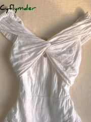 Cyflymder Korea Summer Mini Dresses White Sexy Women Clothes Harajuku Sweet Girl Cross Kpop Short Dress Punk Vintage